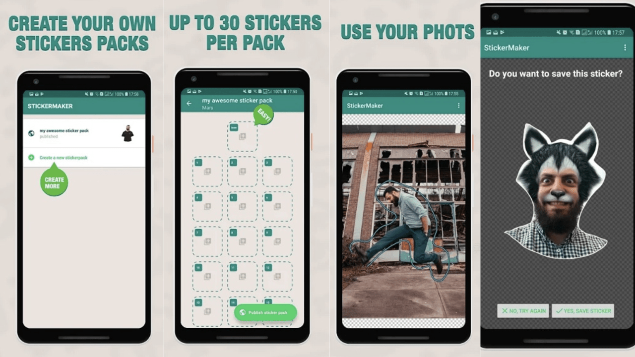 Contoh membuat Paket Stiker WhatsApp foto sendiri menggunakan aplikasi Stiker Maker. (Sumber: Playstore)