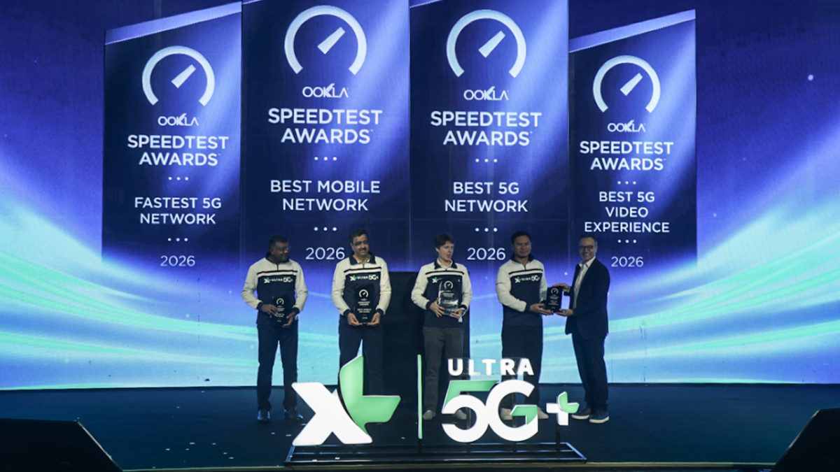 Direktur & Chief Technology Officer XLSMART, Shurish Subramaniam, Presiden Direktur & CEO XLSMART, Rajeev Sethi, Senior VP Sales EMEA & APAC Ookla Chafiq Traboulsi, Direktur & Chief Commercial Officer, David Arcelus Oses, dan Direktur & Chief Strategy & Home Business XLSMART, Feiruz Ikhwan bin Abdul Malek berbincang dalam acara Press Conference Selebrasi XL Raih Predikat Jaringan Terbaik di Indonesia 2026 di Jakarta, Senin (3/8/2026).