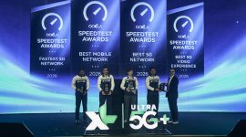 Direktur & Chief Technology Officer XLSMART, Shurish Subramaniam, Presiden Direktur & CEO XLSMART, Rajeev Sethi, Senior VP Sales EMEA & APAC Ookla Chafiq Traboulsi, Direktur & Chief Commercial Officer, David Arcelus Oses, dan Direktur & Chief Strategy & Home Business XLSMART, Feiruz Ikhwan bin Abdul Malek berbincang dalam acara Press Conference Selebrasi XL Raih Predikat Jaringan Terbaik di Indonesia 2026 di Jakarta, Senin (3/8/2026).